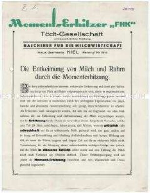 Die Entkeimung von Milch und Rahm durch die Momenterhitzung.