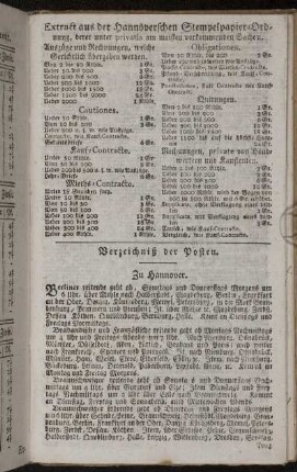 Extract aus der Hannöverschen Stempelpapier-Ordnung, derer unter privatis am meisten vorkommenden Sachen. - Verzeichnis der Posten.