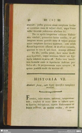 Historia VII. Maniaci sexti, cum Signo Specifico camphora tractati