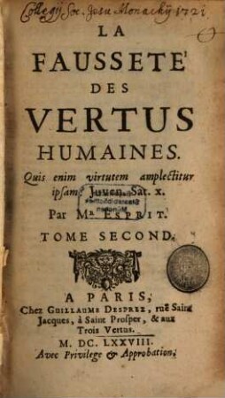 La Fausseté Des Vertus Humaines, 2