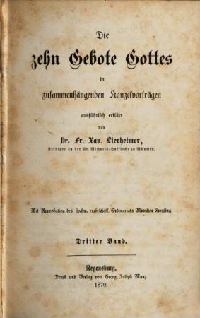Die zehn Gebote Gottes in zusammenhängenden Kanzelvorträgen, 3