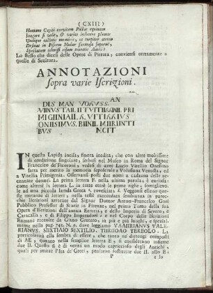 Annotazioni sopra varie Iscrizioni.