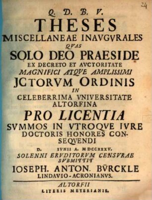 Theses miscellaneae inaugurales