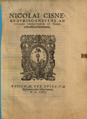 Ad titulum pandectarum de transactionibus commentarii