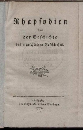 Rhapsodien aus der Geschichte des menschlichen Geschlechts