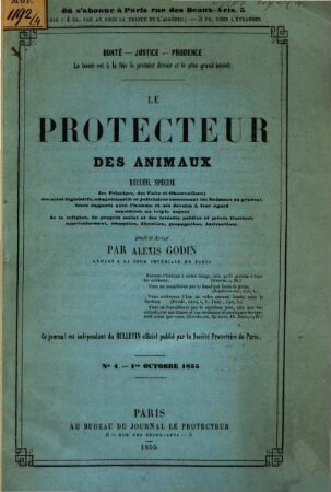 Le protecteur des animaux : No 4 1er Octobne 1855. = Bog. 8. 9