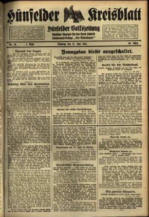 Erste Ausgabe vom Samstag, den 27. Juni 1931.