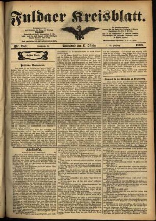 Erste Ausgabe vom Samstag, den 17. Oktober 1908.