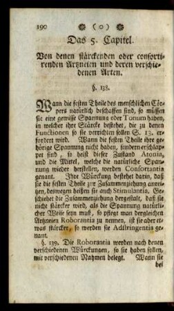 Das 5. Capitel. Von denen stärckenden oder confortirenden Artzneien und deren verschiedenen Arten