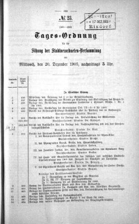 Tages-Ordnung, 20. Dezember 1905