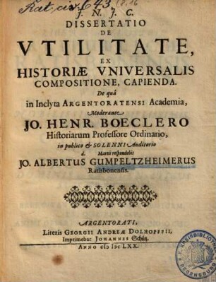 Dissertatio de utilitate, ex historiae universalis compositione capienda
