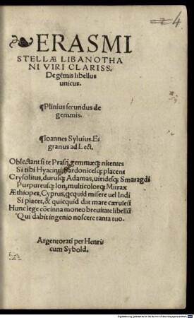 De gemmis libellus unicus