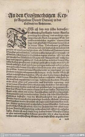 An den Großmechtigen Keyser Augustum Vorred Vitruvii/in das Erst buch der Architectur.
