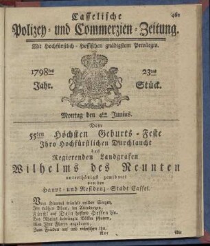 23tes Stueck, Montag den 4ten Junius 1798