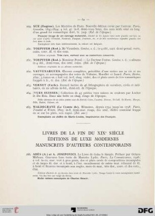 Livres de la fin du XIXe siècle, éditions de luxe modernes, manuscrits d’auteurs contemporains (Nr. 266-335)