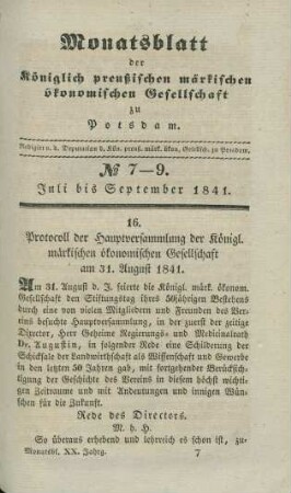 No 7-9. Juli bis September 1841.