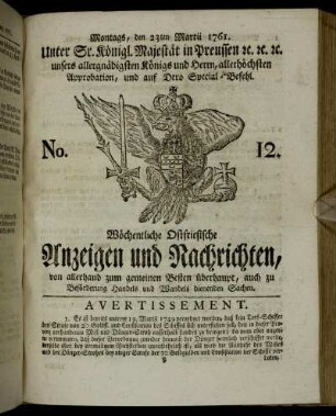 No. 12. Montags, den 23ten Martii 1761.