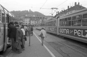 Endhaltestelle der Straßenbahn in Durlach an der Grötzinger Straße