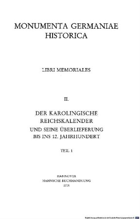 Der karolingische Reichskalender und seine Überlieferung bis ins 12. Jahrhundert. 1