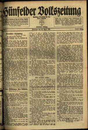 Ausgabe vom Samstag, den 30. April 1921.