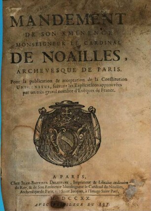 Mandement pour la Publication de la Constitution Unigenitus