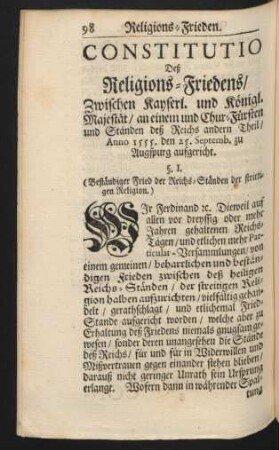 Constitutio Deß Religions-Friedens