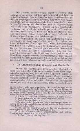 5. Die Urkundenauszüge (Summarien) Eberhards.