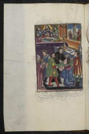 Aussteilen des Abendmahls mit Wein und Hostie (Christus im Kreis seiner Jünger beim Abendmahl, Kanonbild: Maria und Johannes unterm Kreuz)
