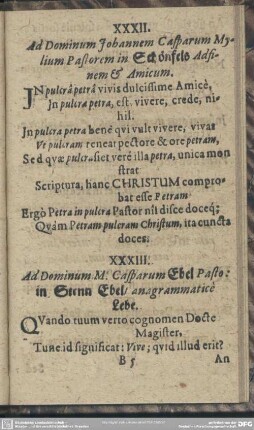 XXXIII. Ad Dominum M. Casparum Ebel