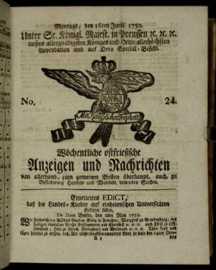 No. 24. Montags, den 16ten Junii 1750.