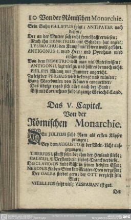 Das V. Capitel. Von der Römischen Monarchie