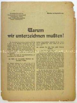 Flugschrift der Reichszentrale für Heimatdienst über die Gründe zur Unterzeichnung des Versailler Vertrages