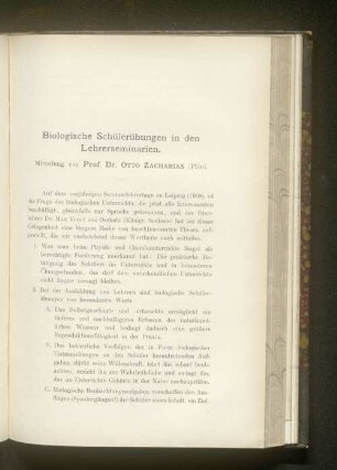 Biologische Schülerübungen in den Lehrerseminarien.