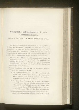 Biologische Schülerübungen in den Lehrerseminarien.