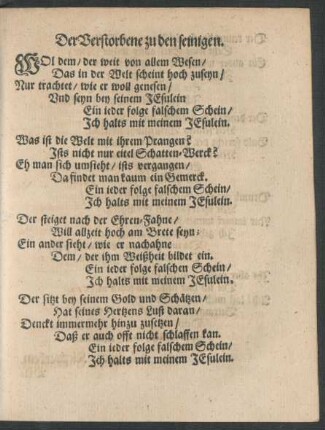Der Verstorbene zu den seinigen.