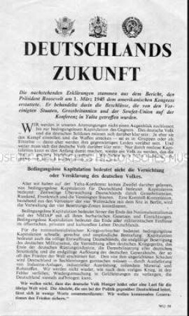 Abwurf-Flugblatt der Alliierten zur Zukunft Deutschlands nach der Beendigung der Krieges