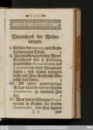 Verzeichniß der Abtheilungen.