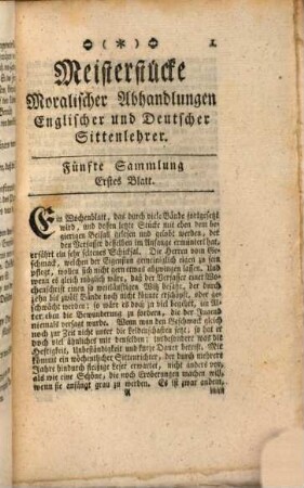 Meisterstücke moralischer Abhandlungen englischer und deutscher Sittenlehrer, 5. 1757