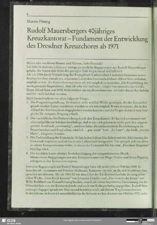 Rudolf Mauersbergers 40jähriges Kreuzkantorat - Fundament der Entwicklung des Dresdner Kreuzchores ab 1971