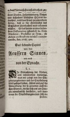 Das siebende Capitel von den Aeussern Sinnen, wie auch von der Sprache