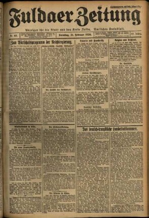 Erste Ausgabe vom Sonntag, den 21. Februar 1926.