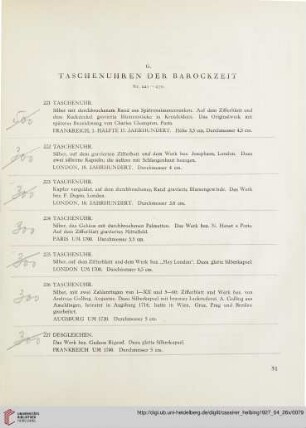 G. Taschenuhren der Barockzeit (Nr. 221-270)