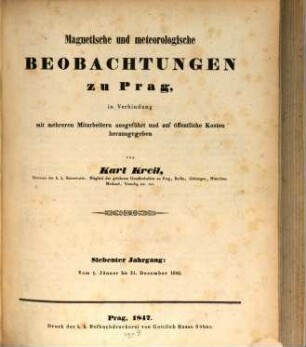 Magnetische und meteorologische Beobachtungen zu Prag. 7. 1846 (1847)