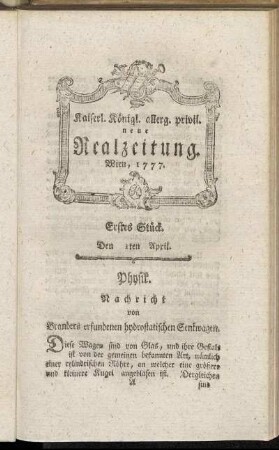 Erstes Stück. Den 1ten April.