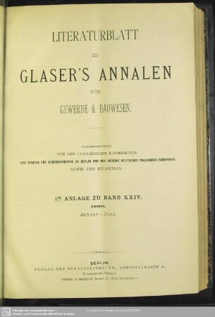 Literaturblatt 1te Anlage zu Band 24.1889. Januar – Juni