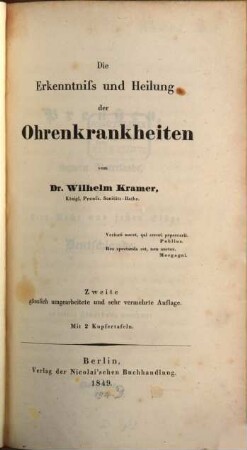 Die Erkenntniß und Heilung der Ohrenkrankheiten