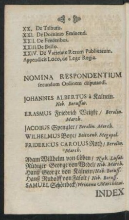 Nomina Respondentium secundum Ordinem disputandi