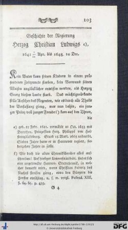 Geschichte der Regierung Herzog Christian Ludwigs von 1641 bis 1648.