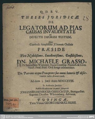 Theses Iuridicae De Legatorum Ad Pias Causas Invaliditate Ex Defectu Duorum Testium