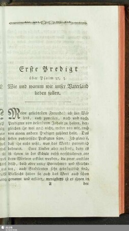 Erste Predigt über Psalm 37, 3. Wie und warum wir unser Vaterland lieben sollen